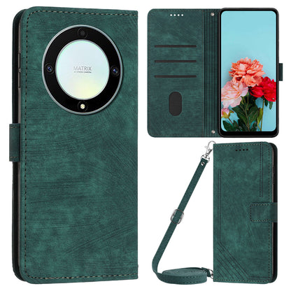 For Honor X9a 5G / X40 5G / Magic5 Lite 5G Wallet Leather Phone Cover Lines Imprinted Stand Case with Straps