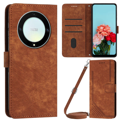 For Honor X9a 5G / X40 5G / Magic5 Lite 5G Wallet Leather Phone Cover Lines Imprinted Stand Case with Straps