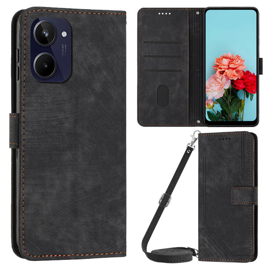 For Realme 10 4G Flip Folio Wallet Cover PU Leather Lines Imprinted Stand Protective Phone Case