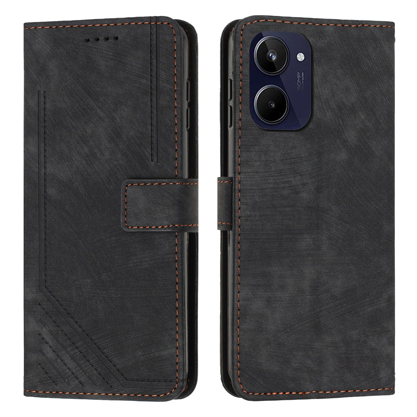 For Realme 10 4G Flip Folio Wallet Cover PU Leather Lines Imprinted Stand Protective Phone Case
