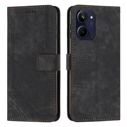For Realme 10 4G Flip Folio Wallet Cover PU Leather Lines Imprinted Stand Protective Phone Case