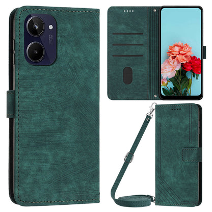 For Realme 10 4G Flip Folio Wallet Cover PU Leather Lines Imprinted Stand Protective Phone Case