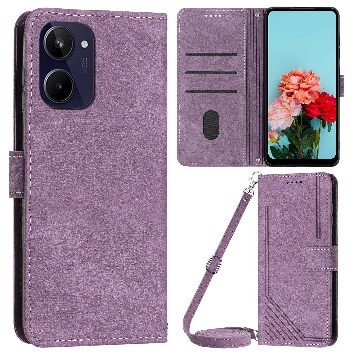For Realme 10 4G Flip Folio Wallet Cover PU Leather Lines Imprinted Stand Protective Phone Case