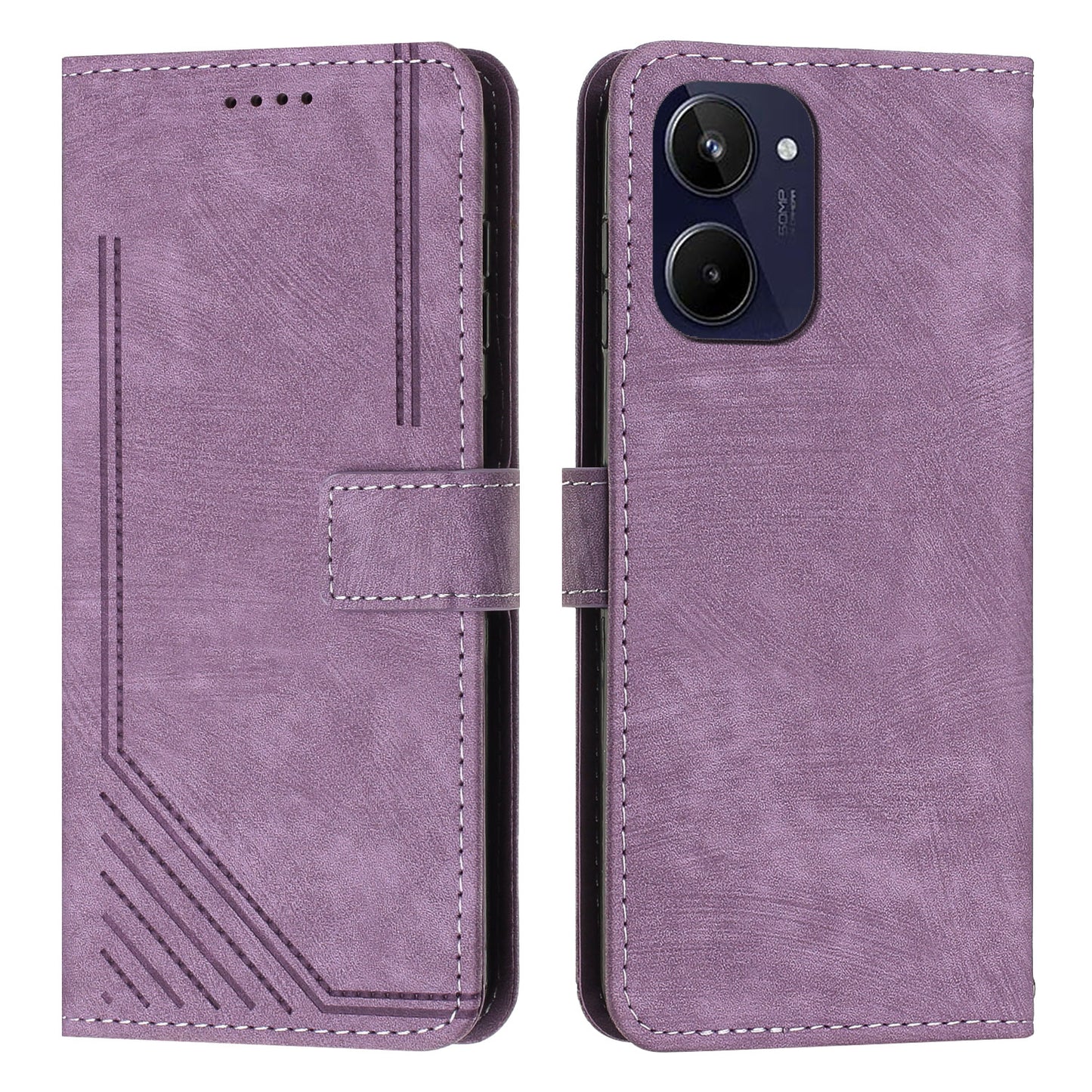 For Realme 10 4G Flip Folio Wallet Cover PU Leather Lines Imprinted Stand Protective Phone Case