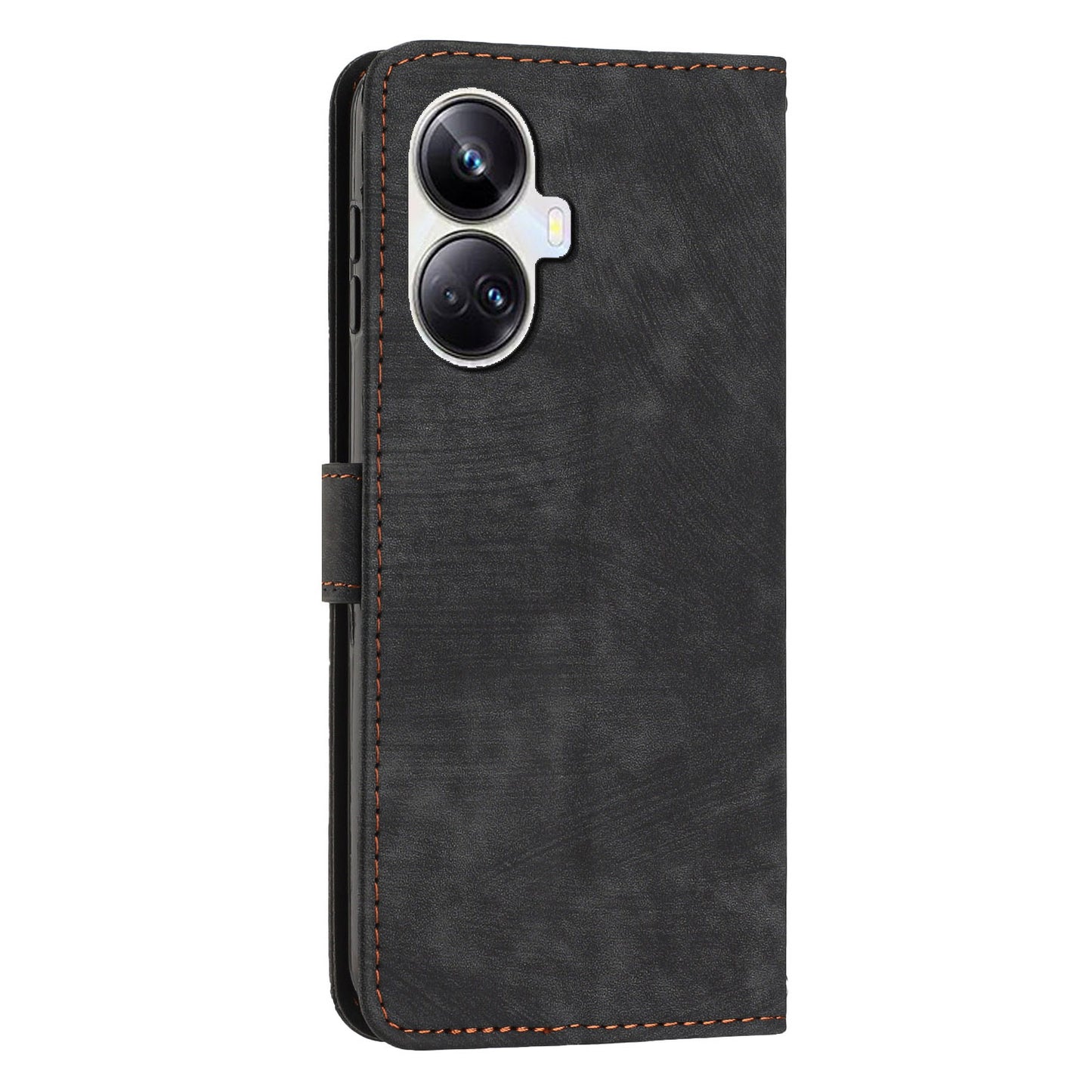 For Realme 10 Pro+ 5G PU Leather Protective Cover Lines Imprinted Stand Magnetic Folio Phone Case