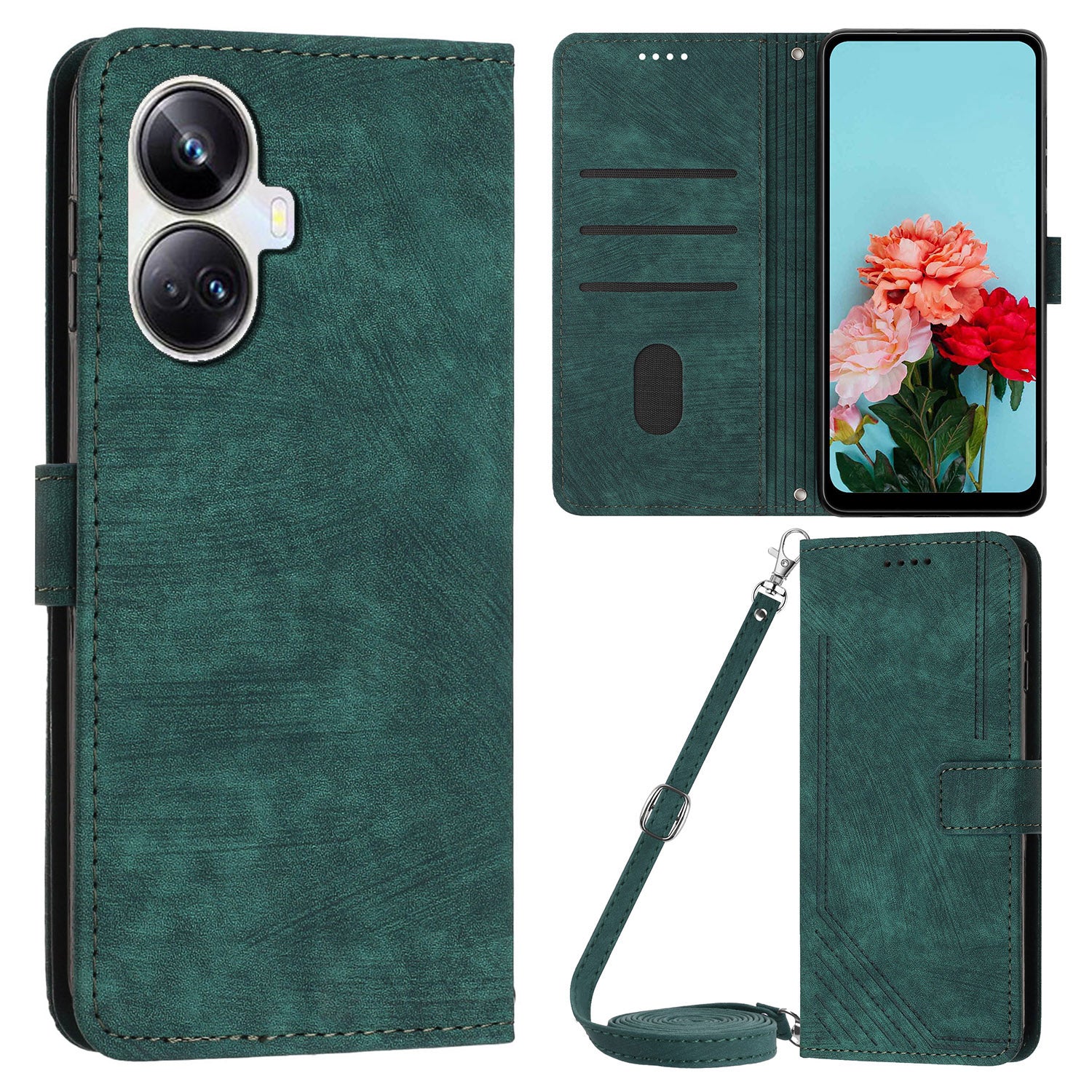 For Realme 10 Pro+ 5G PU Leather Protective Cover Lines Imprinted Stand Magnetic Folio Phone Case