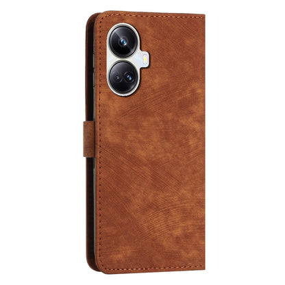 For Realme 10 Pro+ 5G PU Leather Protective Cover Lines Imprinted Stand Magnetic Folio Phone Case