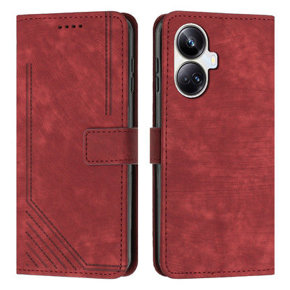 For Realme 10 Pro+ 5G PU Leather Protective Cover Lines Imprinted Stand Magnetic Folio Phone Case