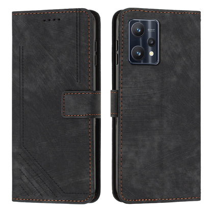 For Realme 9 Pro 5G / 9 5G / V25 / OnePlus Nord CE 2 Lite 5G Phone Case Leather Lines Imprinted Stand Wallet Cover with Straps