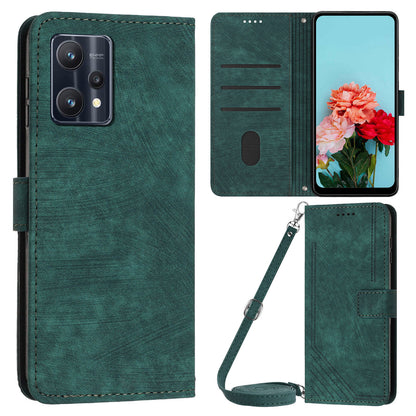 For Realme 9 Pro 5G / 9 5G / V25 / OnePlus Nord CE 2 Lite 5G Phone Case Leather Lines Imprinted Stand Wallet Cover with Straps
