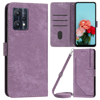 For Realme 9 Pro 5G / 9 5G / V25 / OnePlus Nord CE 2 Lite 5G Phone Case Leather Lines Imprinted Stand Wallet Cover with Straps