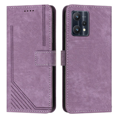 For Realme 9 Pro 5G / 9 5G / V25 / OnePlus Nord CE 2 Lite 5G Phone Case Leather Lines Imprinted Stand Wallet Cover with Straps