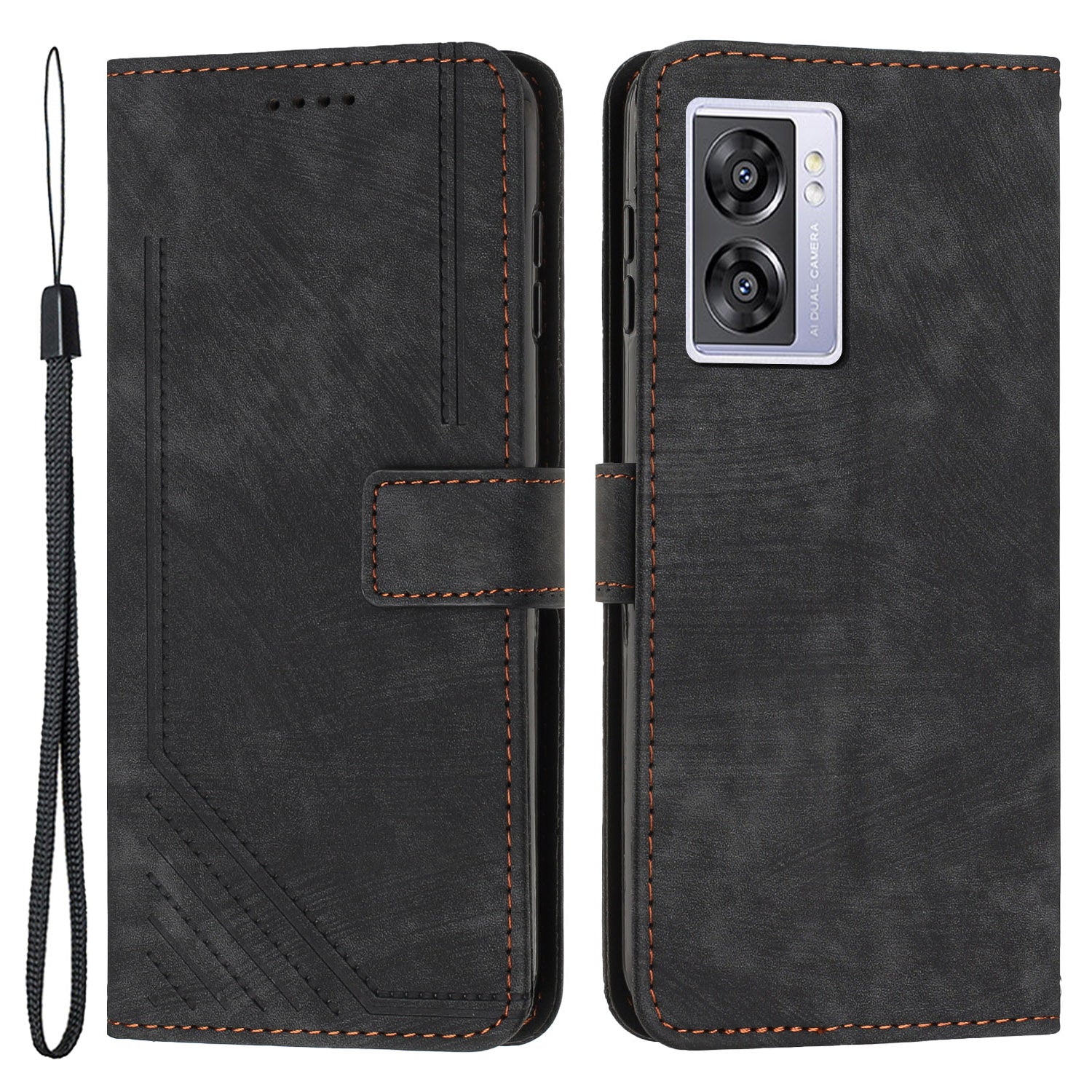 Leather Case for Oppo A57 (2022) 5G / 4G / A77 5G / Realme V23 5G Wallet Stand Phone Shell Lines Imprint Cover