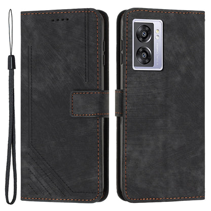 Leather Case for Oppo A57 (2022) 5G / 4G / A77 5G / Realme V23 5G Wallet Stand Phone Shell Lines Imprint Cover