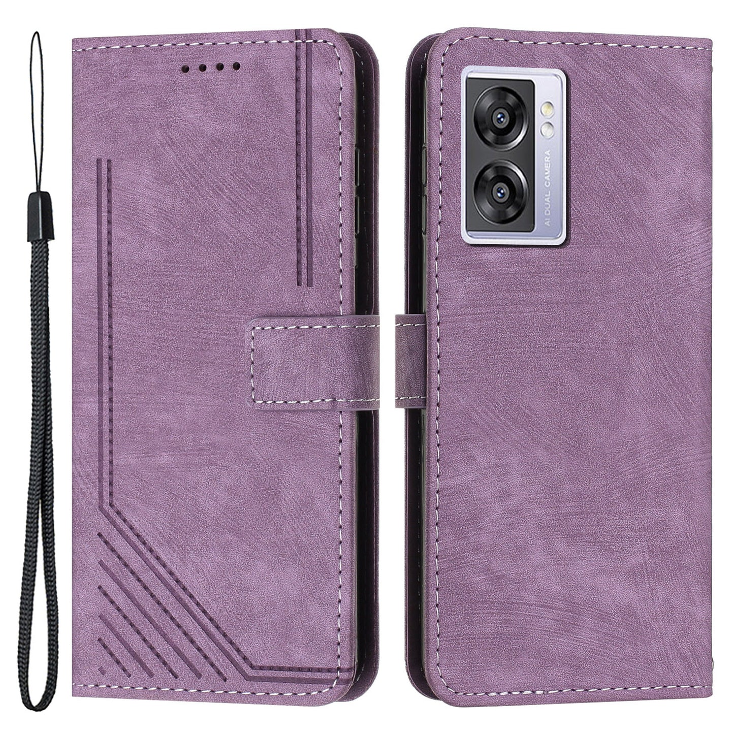 Leather Case for Oppo A57 (2022) 5G / 4G / A77 5G / Realme V23 5G Wallet Stand Phone Shell Lines Imprint Cover