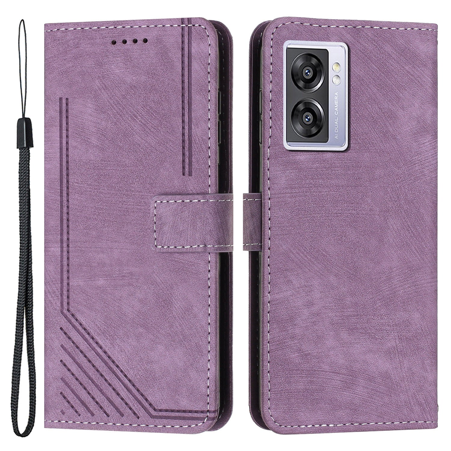 Leather Case for Oppo A57 (2022) 5G / 4G / A77 5G / Realme V23 5G Wallet Stand Phone Shell Lines Imprint Cover