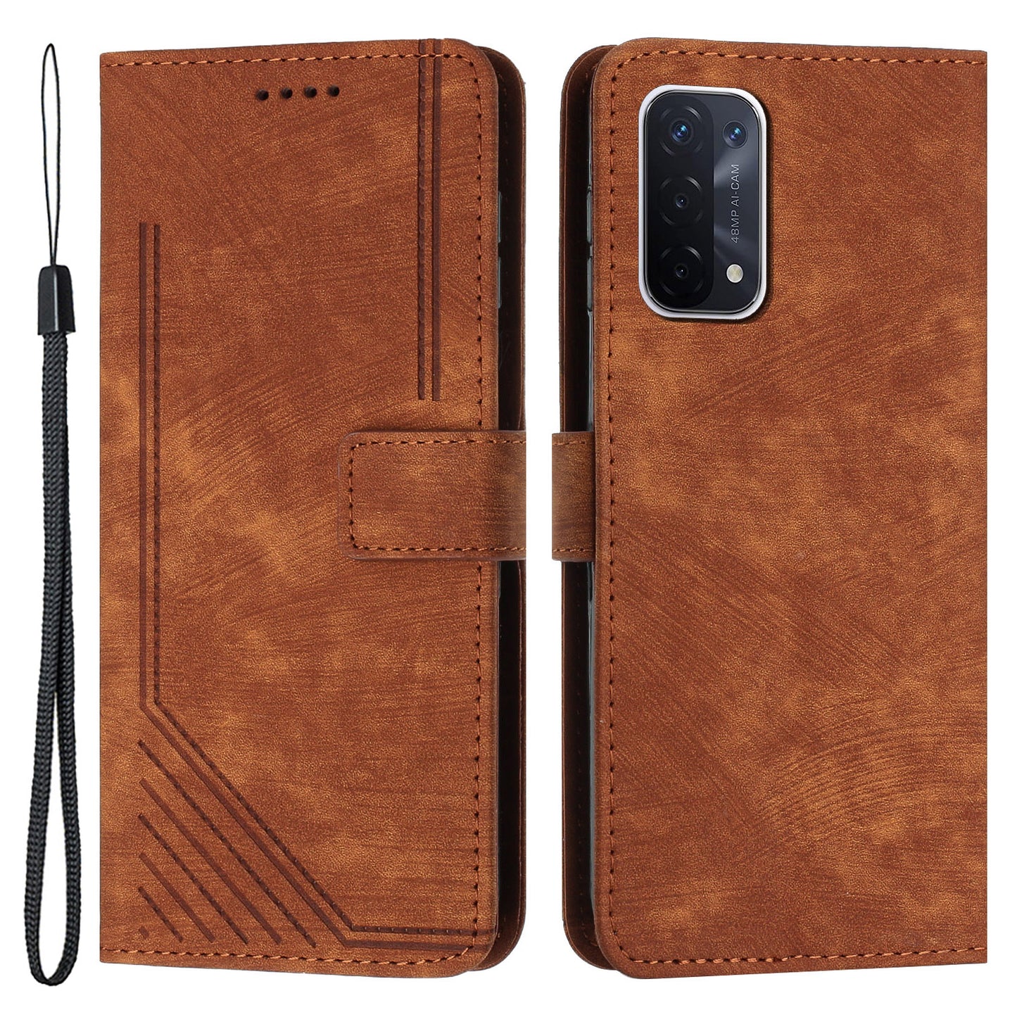 Phone Case for Oppo A74 5G / A93 5G / A54 5G Leather Wallet Stand Lines Imprint Cover