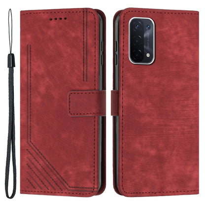 Phone Case for Oppo A74 5G / A93 5G / A54 5G Leather Wallet Stand Lines Imprint Cover