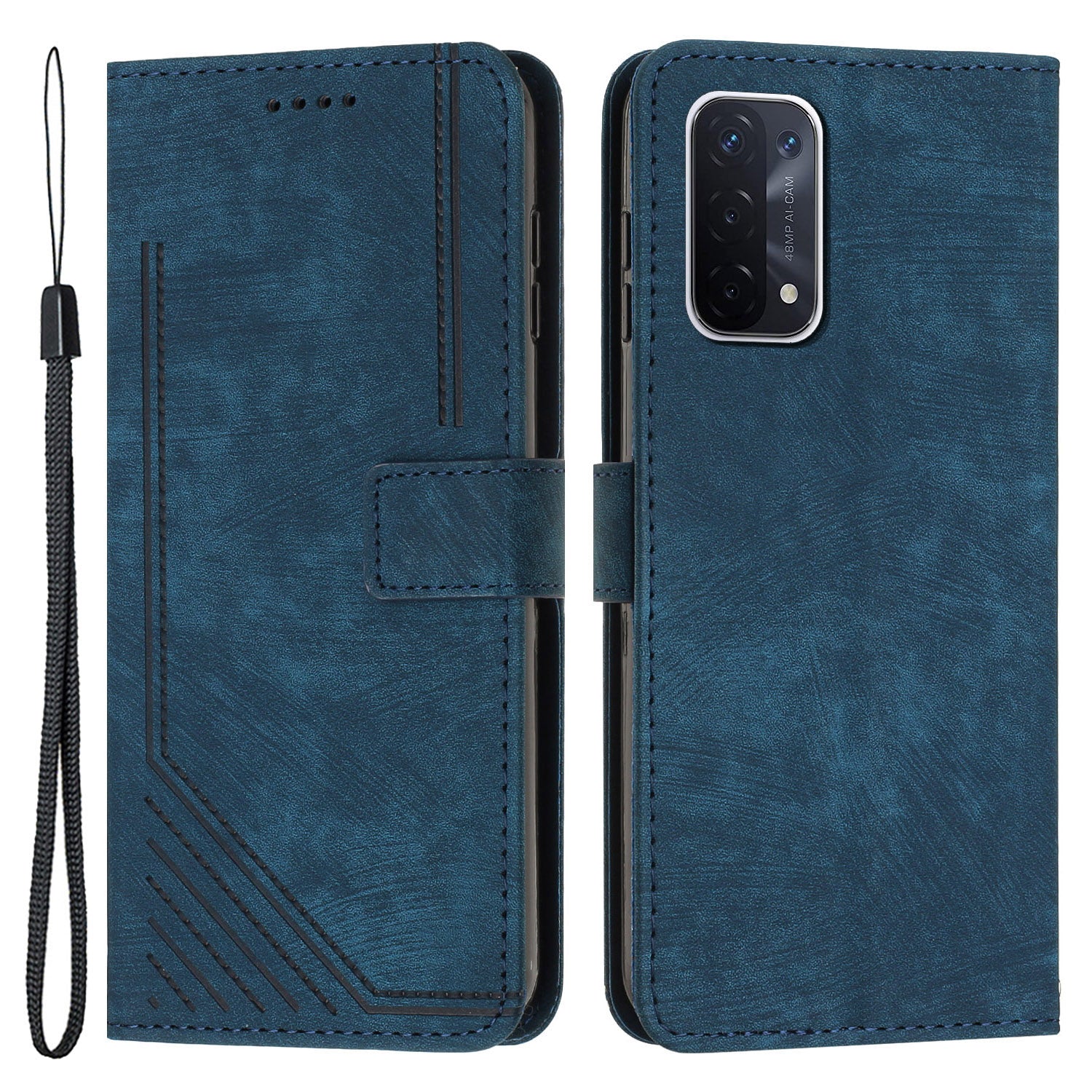 Phone Case for Oppo A74 5G / A93 5G / A54 5G Leather Wallet Stand Lines Imprint Cover
