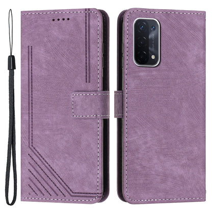 Phone Case for Oppo A74 5G / A93 5G / A54 5G Leather Wallet Stand Lines Imprint Cover