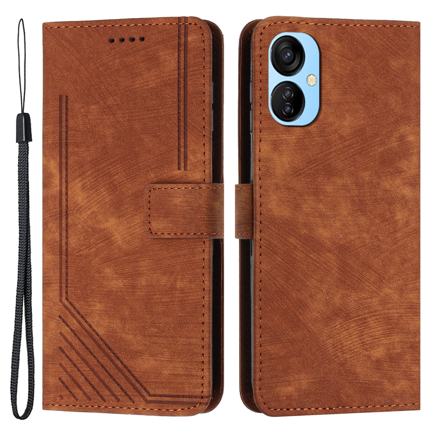 For Tecno Spark 9T 4G Skin-touch Stand Phone Case Imprint Lines Leather Wallet Anti-Dust Phone Shell Cover