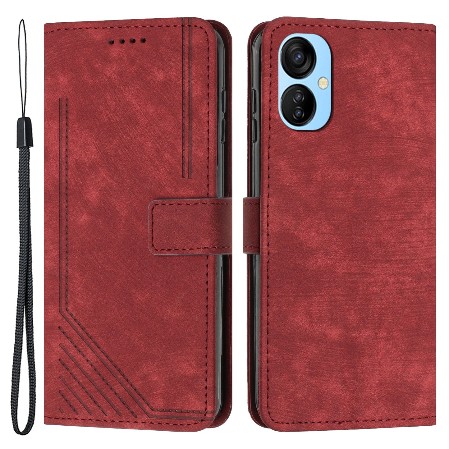 For Tecno Spark 9T 4G Skin-touch Stand Phone Case Imprint Lines Leather Wallet Anti-Dust Phone Shell Cover