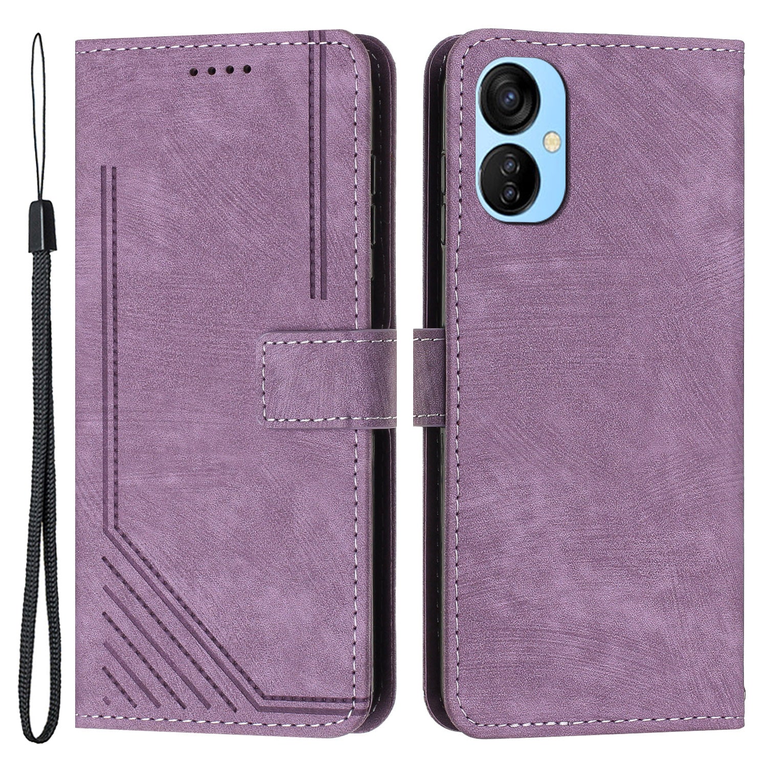 For Tecno Spark 9T 4G Skin-touch Stand Phone Case Imprint Lines Leather Wallet Anti-Dust Phone Shell Cover