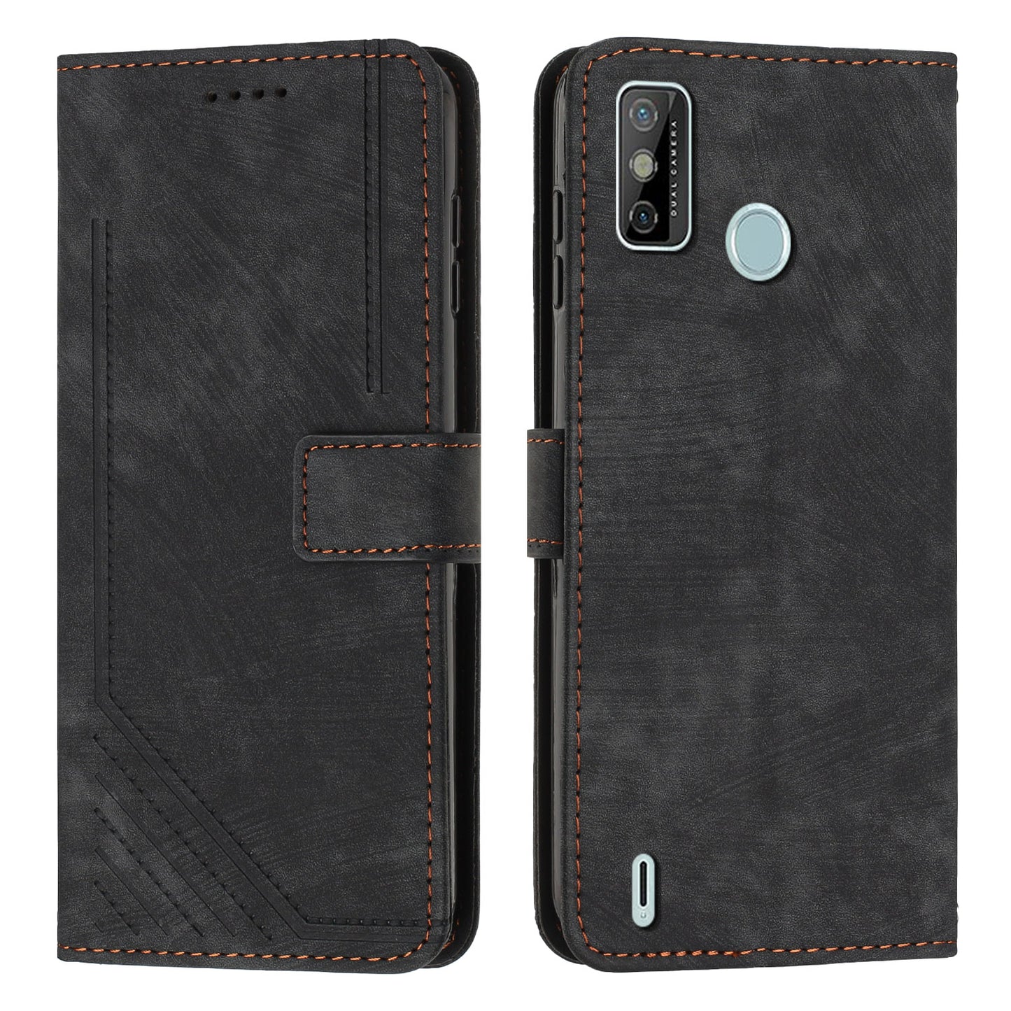 For Tecno Spark 6 Go / Spark Go 2021 / 2020 Leather Phone Wallet Case Lines Imprinted Stand Cover with Straps