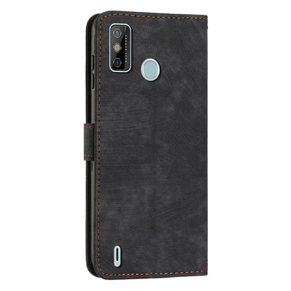 For Tecno Spark 6 Go / Spark Go 2021 / 2020 Leather Phone Wallet Case Lines Imprinted Stand Cover with Straps