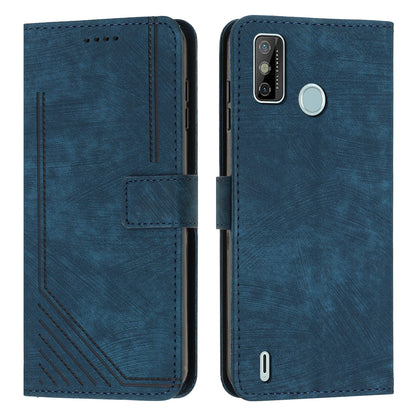 For Tecno Spark 6 Go / Spark Go 2021 / 2020 Leather Phone Wallet Case Lines Imprinted Stand Cover with Straps