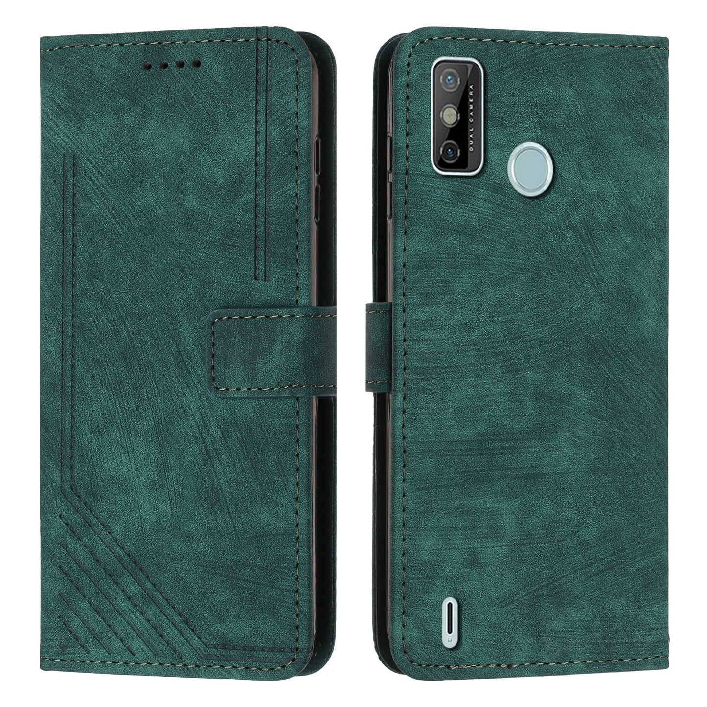 For Tecno Spark 6 Go / Spark Go 2021 / 2020 Leather Phone Wallet Case Lines Imprinted Stand Cover with Straps