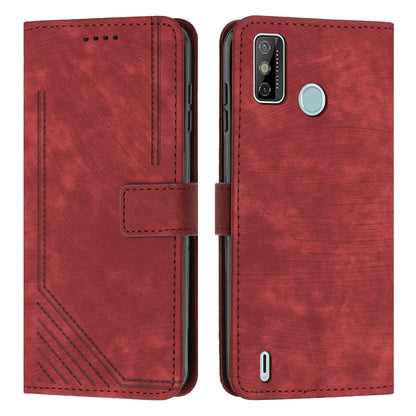 For Tecno Spark 6 Go / Spark Go 2021 / 2020 Leather Phone Wallet Case Lines Imprinted Stand Cover with Straps
