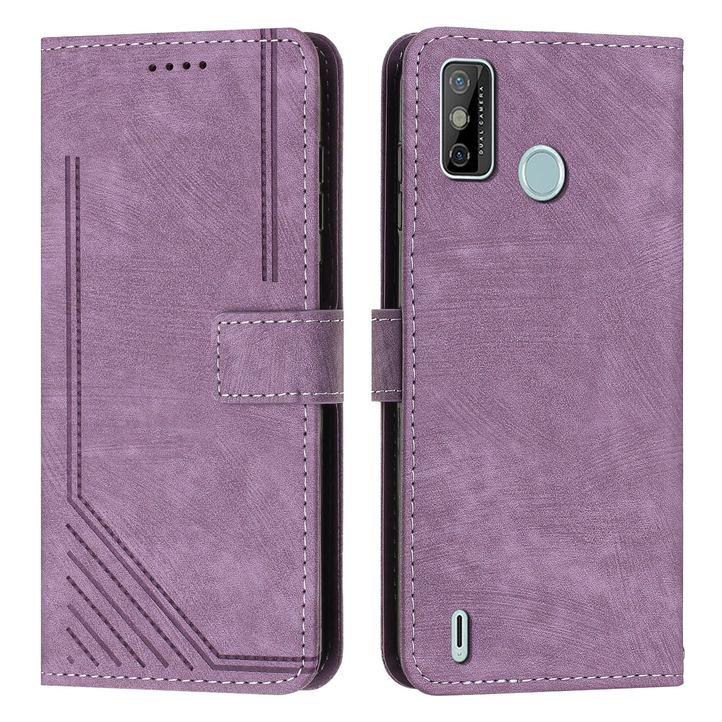 For Tecno Spark 6 Go / Spark Go 2021 / 2020 Leather Phone Wallet Case Lines Imprinted Stand Cover with Straps