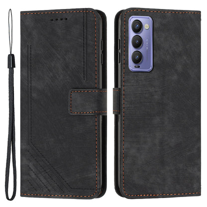 Imprinted Line Phone Case for Tecno Camon 18 P / Camon 18, TPU+PU Leather Wallet Skin-touch Flip Stand Mobile Cover