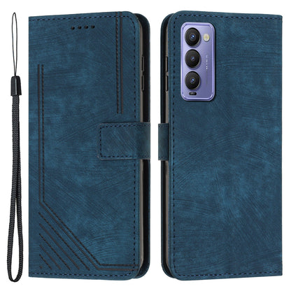 Imprinted Line Phone Case for Tecno Camon 18 P / Camon 18, TPU+PU Leather Wallet Skin-touch Flip Stand Mobile Cover