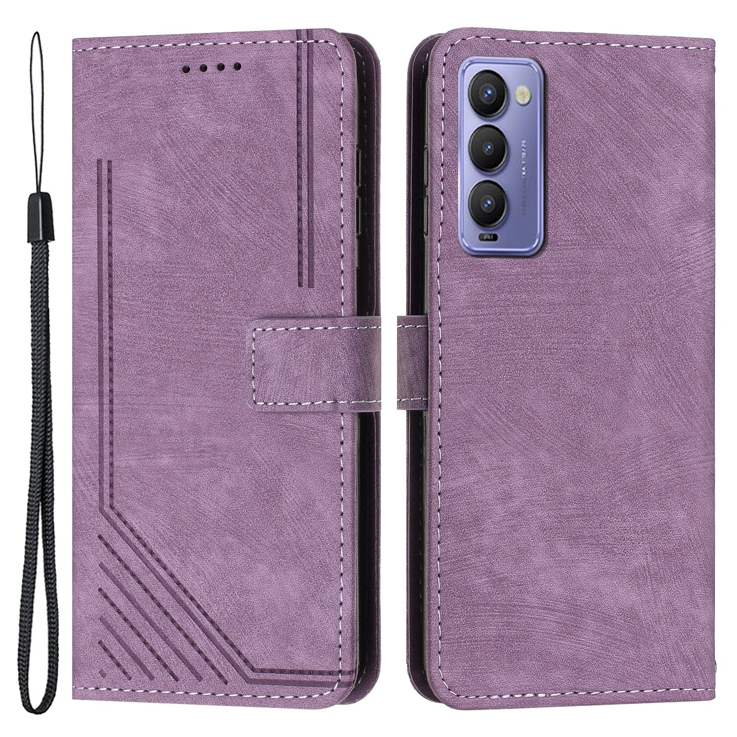 Imprinted Line Phone Case for Tecno Camon 18 P / Camon 18, TPU+PU Leather Wallet Skin-touch Flip Stand Mobile Cover