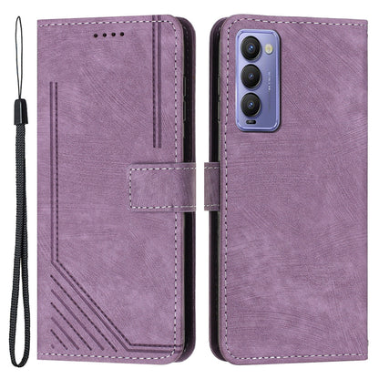 Imprinted Line Phone Case for Tecno Camon 18 P / Camon 18, TPU+PU Leather Wallet Skin-touch Flip Stand Mobile Cover