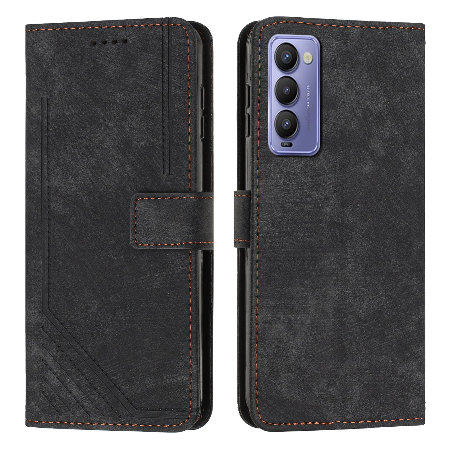 For Tecno Camon 18 / 18 P Phone Wallet Stand Case PU Leather PLines Imprinted Cover with Straps