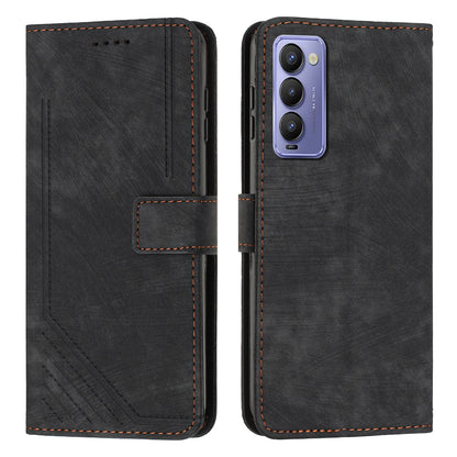For Tecno Camon 18 / 18 P Phone Wallet Stand Case PU Leather PLines Imprinted Cover with Straps