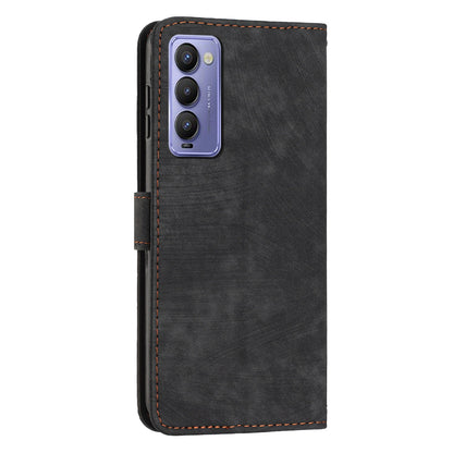 For Tecno Camon 18 / 18 P Phone Wallet Stand Case PU Leather PLines Imprinted Cover with Straps