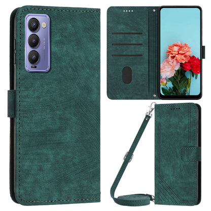 For Tecno Camon 18 / 18 P Phone Wallet Stand Case PU Leather PLines Imprinted Cover with Straps
