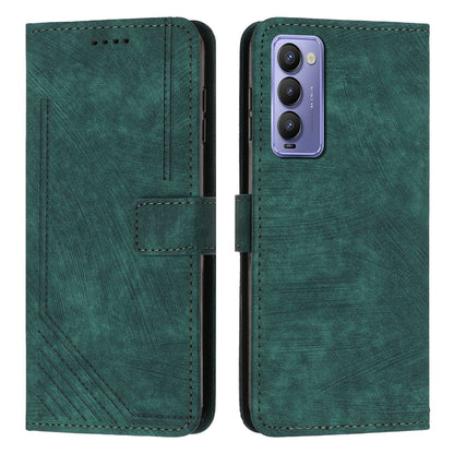 For Tecno Camon 18 / 18 P Phone Wallet Stand Case PU Leather PLines Imprinted Cover with Straps