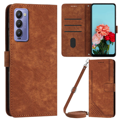 For Tecno Camon 18 / 18 P Phone Wallet Stand Case PU Leather PLines Imprinted Cover with Straps