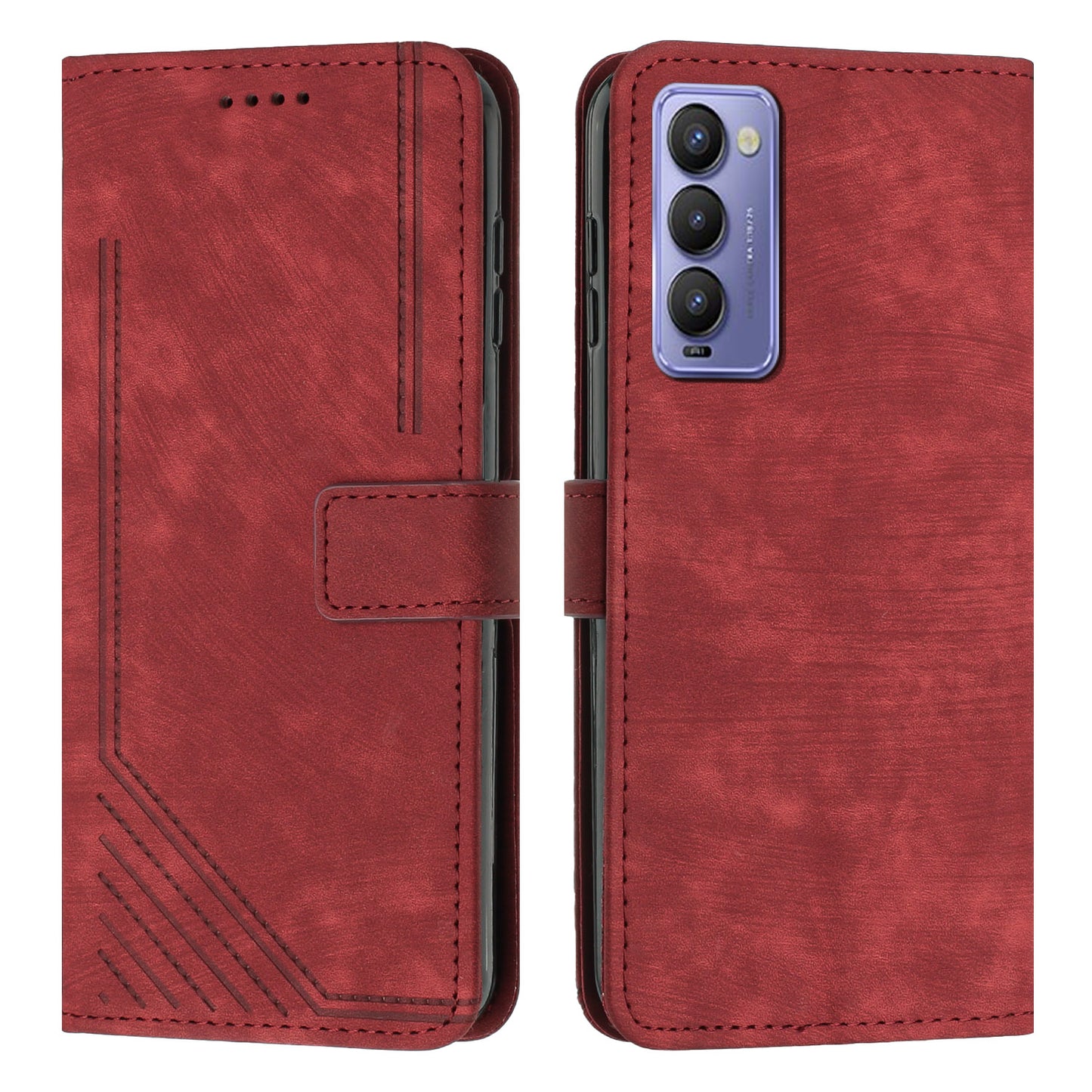For Tecno Camon 18 / 18 P Phone Wallet Stand Case PU Leather PLines Imprinted Cover with Straps
