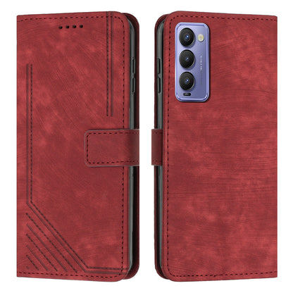 For Tecno Camon 18 / 18 P Phone Wallet Stand Case PU Leather PLines Imprinted Cover with Straps