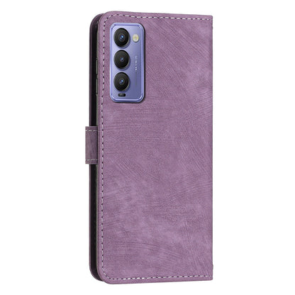 For Tecno Camon 18 / 18 P Phone Wallet Stand Case PU Leather PLines Imprinted Cover with Straps