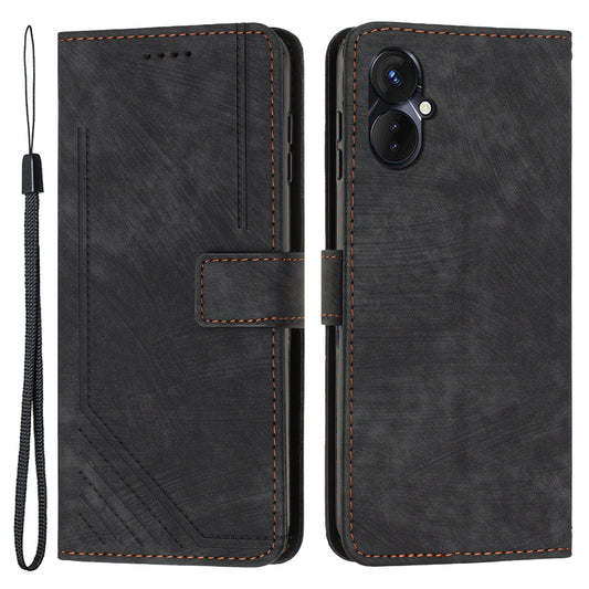 For Tecno Camon 19 Neo 4G Flip Stand Mobile Phone Case Imprint Lines PU Leather Wallet Anti-Dust Skin-touch Cover Shell