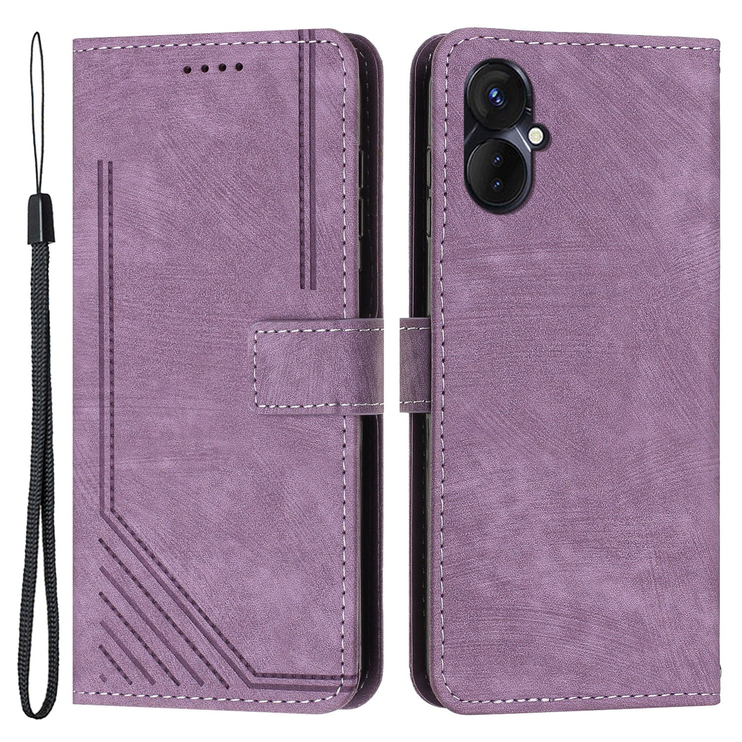 For Tecno Camon 19 Neo 4G Flip Stand Mobile Phone Case Imprint Lines PU Leather Wallet Anti-Dust Skin-touch Cover Shell