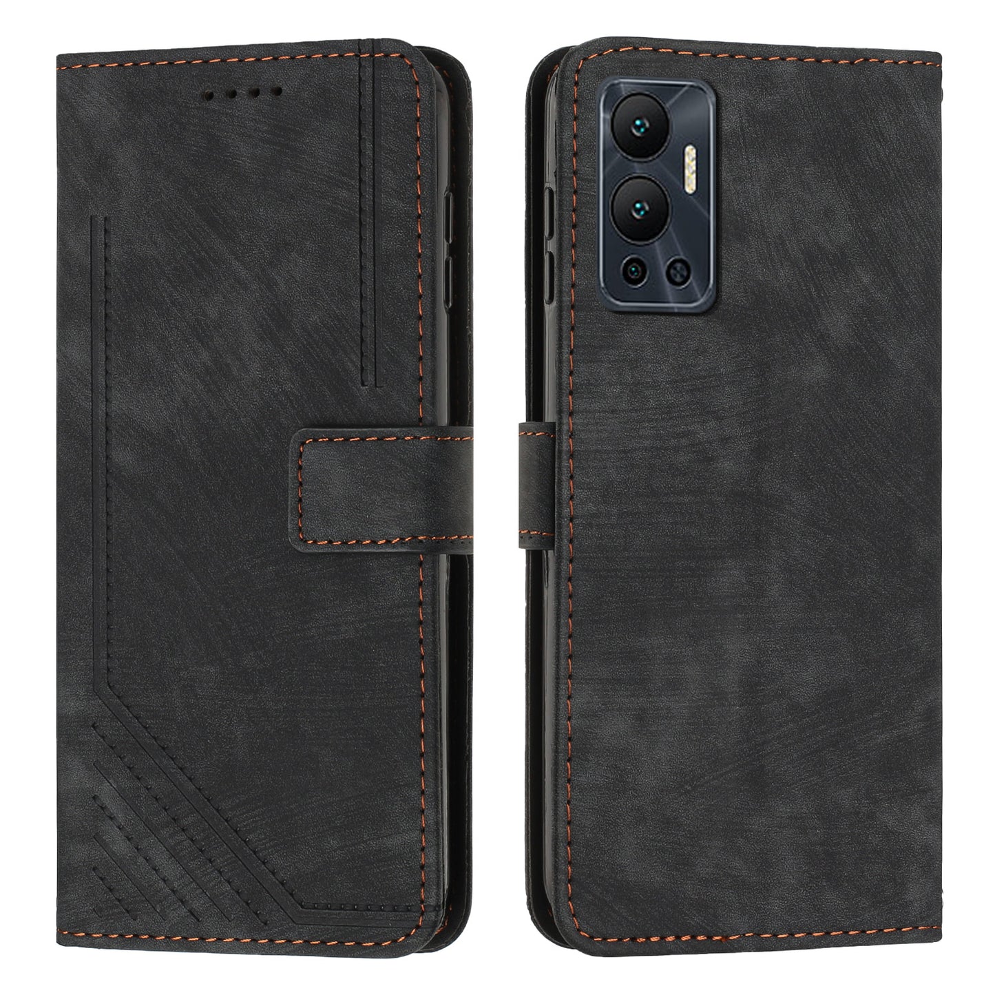 For Infinix Hot 12 4G Stand PU Leather Phone Wallet Case Lines Imprinted Phone Cover with Straps