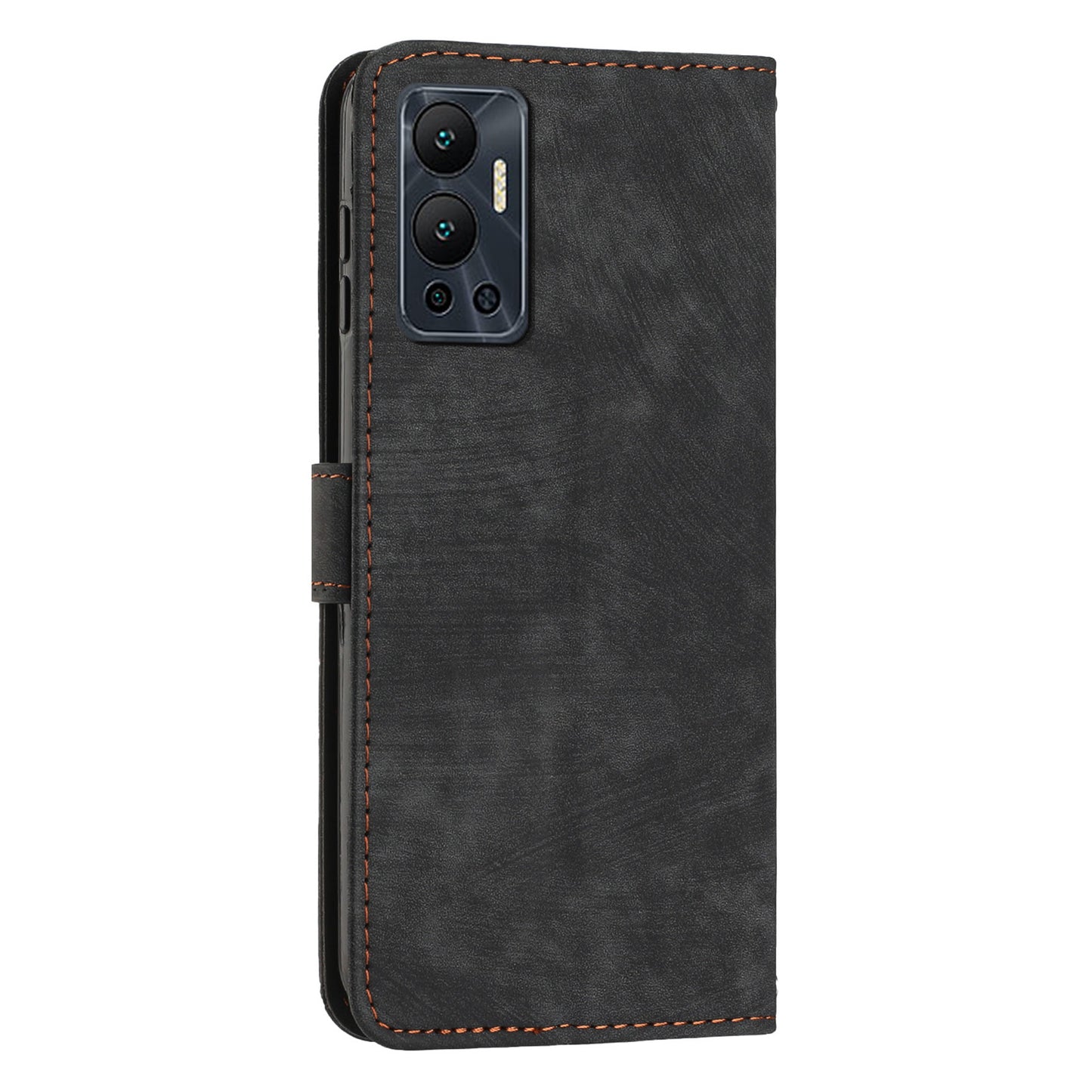 For Infinix Hot 12 4G Stand PU Leather Phone Wallet Case Lines Imprinted Phone Cover with Straps